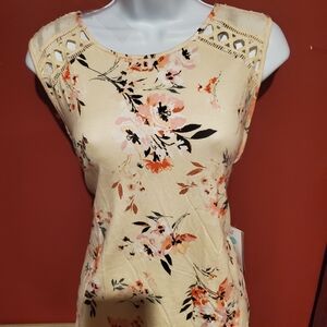 Daniel Rainn Floral Lace Trim Blouse - Cream and Pink